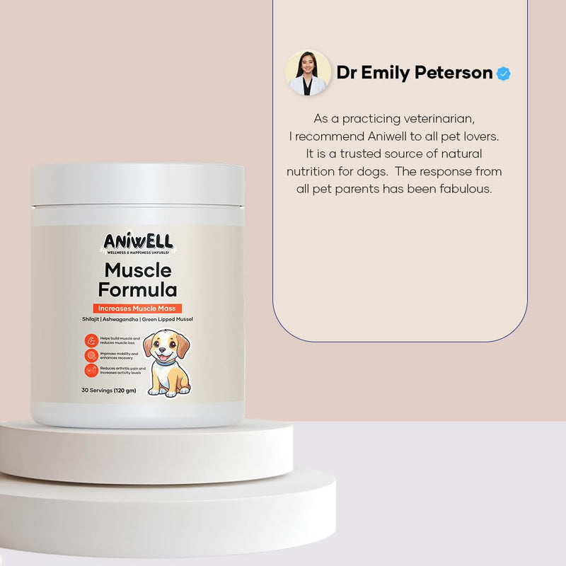 Muscle Formula for Dogs: with Shilajit Ashwagandha and Green Lipped Mussel | Glucosamine Chondroitin Hip and Joint Support | Muscle Strength and Mobility Pack of 1