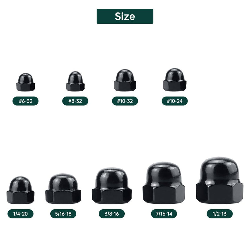 1/4-20 Black Acorn Hex Cap Nuts (50 pcs), 304 Stainless Steel 18/8, Black Oxide Coated, Acorn Dome Head Cap Nuts, Fayeploo 1/4-20