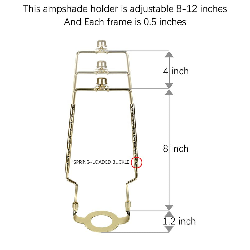 8 9 10 11 12 inch Lamp Shade Harp Holder, ALUCSET Adjustable Lamp Harp Kit, Fit Both Standard Lamp Rod and E14 E26 E27 Light Base UNO Fitter Adapter Converter Finial Set, Lampshade Bracket Gold