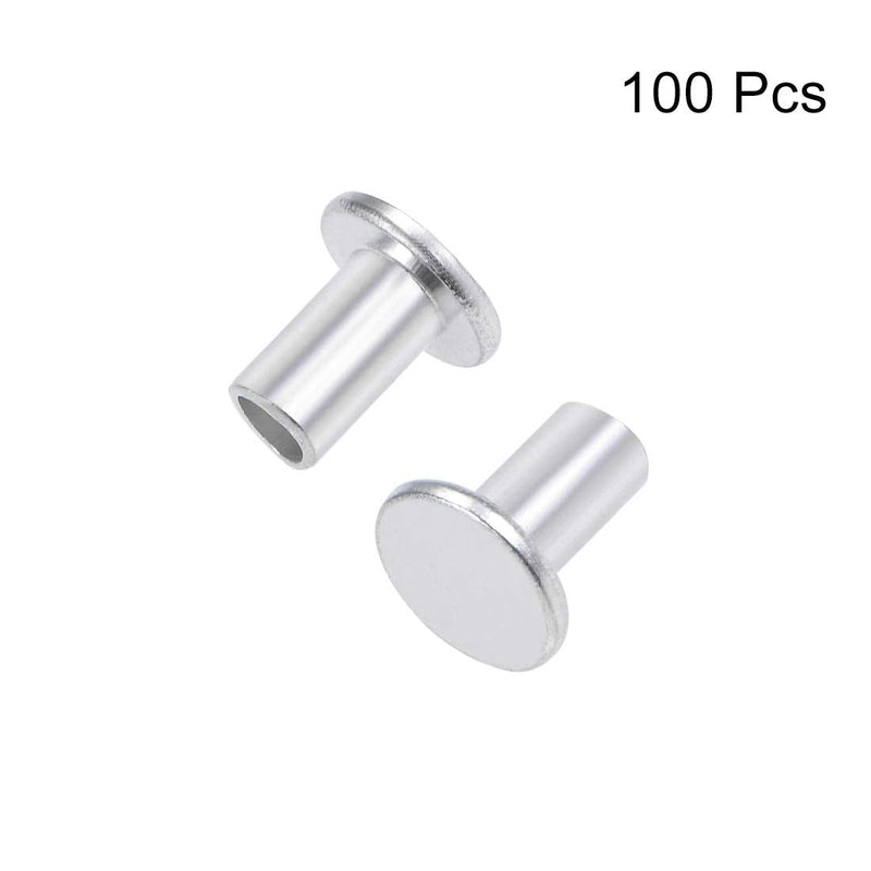 uxcell 100 Pcs 6mm x 10mm Aluminum Flat Head Semi-Tubular Rivets Silver Tone M6 x 10mm