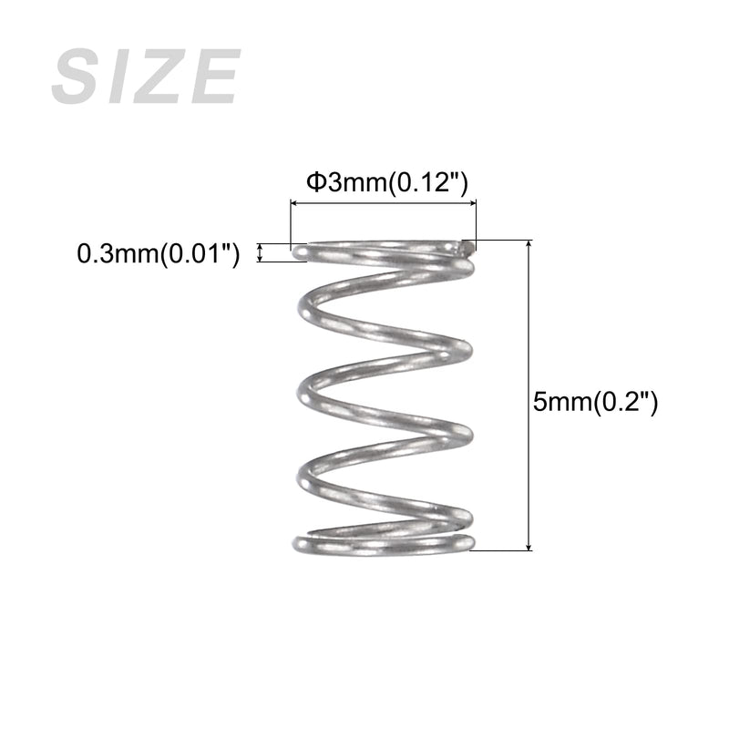 METALLIXITY Compression Springs (0.3x3mm OD,5mm Free Length) 10Pcs, 304 Stainless Steel Extension Spring - for Shop Home Repairs, DIY Projects, Silver Tone 0.3x3mmx5mm