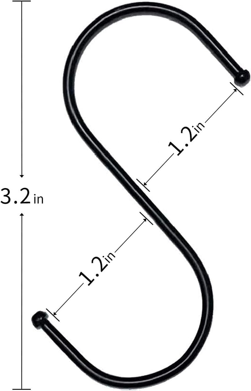 S-Shaped Hooks 20 Packs of 3.2 Inches Black, Heavy Metal S-Shaped Hooks, Suitable for Kitchen, Bathroom, Office, Garden or Outdoor Activities