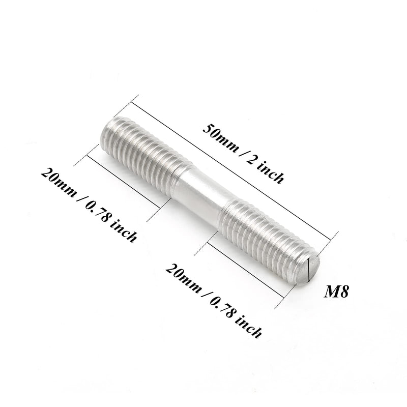 10PCS M8 x 50mm Double End Threaded Stud, Stainless Steel, 50mm Length