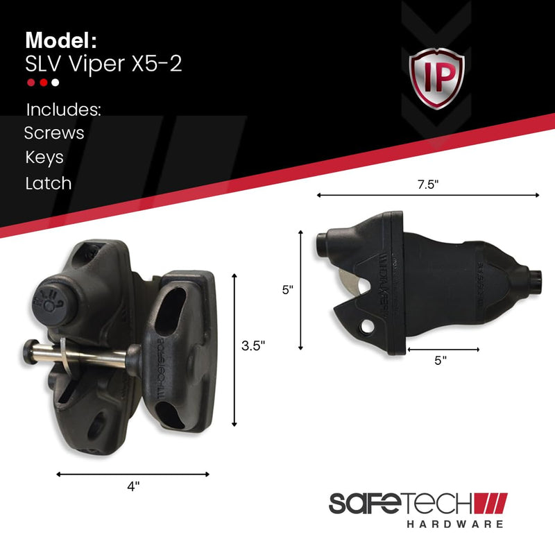 Safetech Hardware ViperX5-5 Two-Sided Gate Latch | Wrap Around Design - No Post Drilling | Padlock Lockable | Left & Right Reversible | Double Gate Access w/Push Button | 5” Vinyl/PVC Gate - Black 5" Post