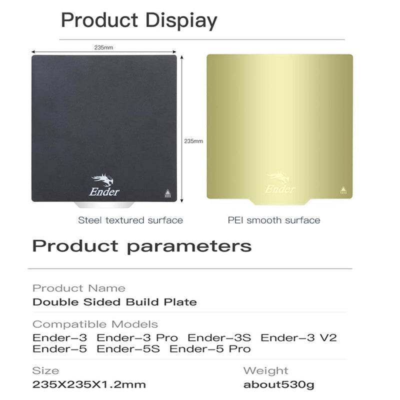 Creality Ender Double-Sided PEI Magnetic Flexible Heated Bed Printing Platform 235 * 235 * 1.2mm for Ender 3/Ender 3 V2/Ender 3 Pro/Ender 5/Ender 5 Pro 3D Printer