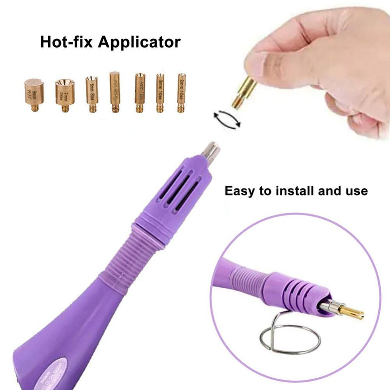 Hotfix Applicator, 7 in 1 Hot Fixed Wand Bedazzler Kit, Rhinestones Setter Wand Tool with 7 Different Tip Sizes, DIY Bedazzler Kit with Rhinestones with Support Stand (American standard (purple)) american standard (purple)