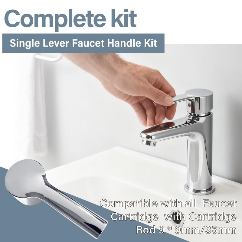 Faucet Handle,Single Faucet Handle Replacement,Compatible with 35mm Faucet Cartridge(Cartridge Stem 9 * 9mm),for Single Handle Bathroom and Kitchen Faucet Shower Handle-Silver-3