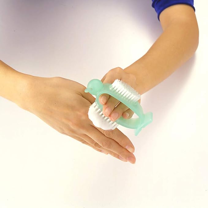 Azuma Industrial Nail Care Penguin Green Nail and Hand Washing Brush Comes with 2 types of brushes, hard and soft, Can be stored upright, Total length 10cm, Made in Japan AZ950G - NewNest Australia