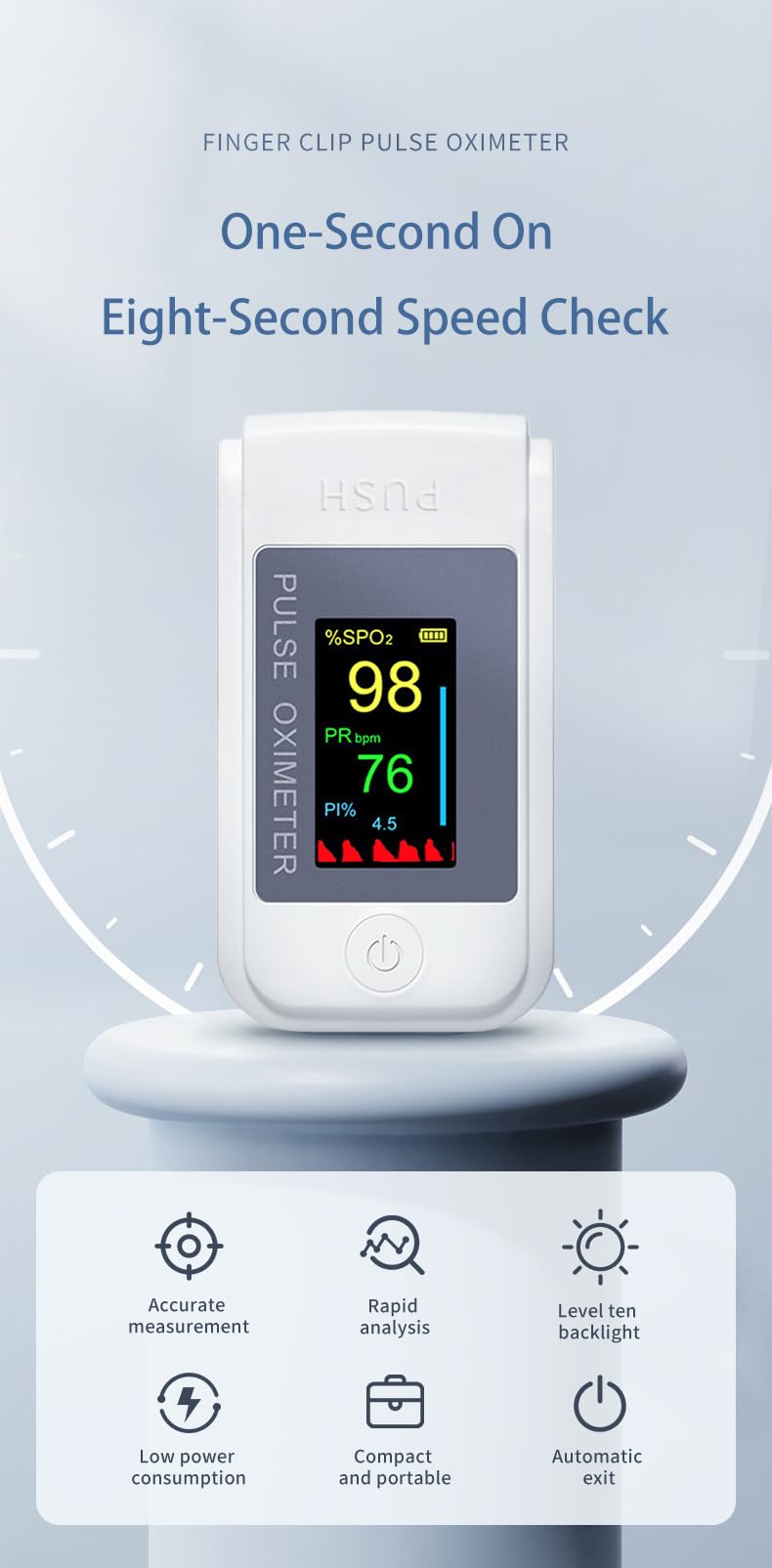 Pulse Oximeter Blood Oxygen Monitor Fingertip, Joxozp Pulse Oximeter Fingertip Checking SpO2 Level/Heart Rate/PI for Adults at Home Outdoor Sport Use