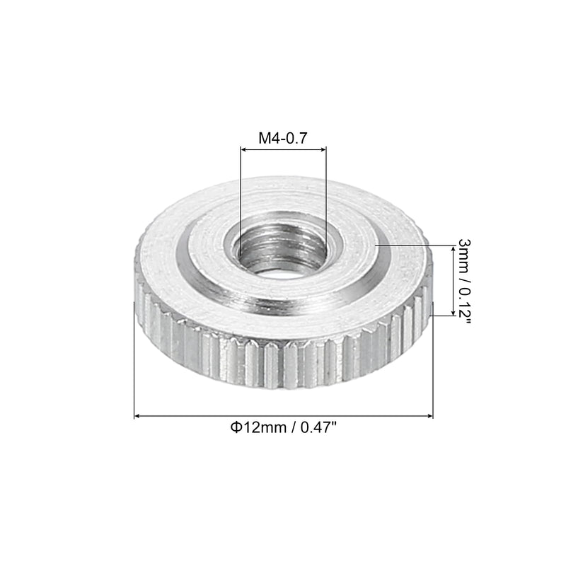 uxcell 10Pcs M4 Knurled Thumb Nuts, 304 Stainless Steel Round Knurled Flat Head Through Hole Handle Nut, Lock Adjusting Nuts, Thin Type, Silver 10