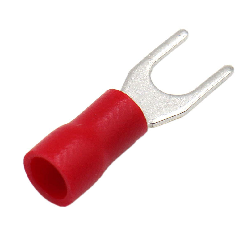 Baomain Red Insulated Fork Spade Wire Connector Electrical Crimp Terminal 16-22AWG #8 USA Screw (100PCS) 100
