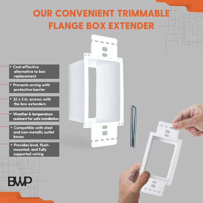 BWP - 5 Pack Electrical Power Outlet Box Extender Kit – Single Gang Box Extender - Single Receptacle Heavy Duty Plastic White Pack of 5