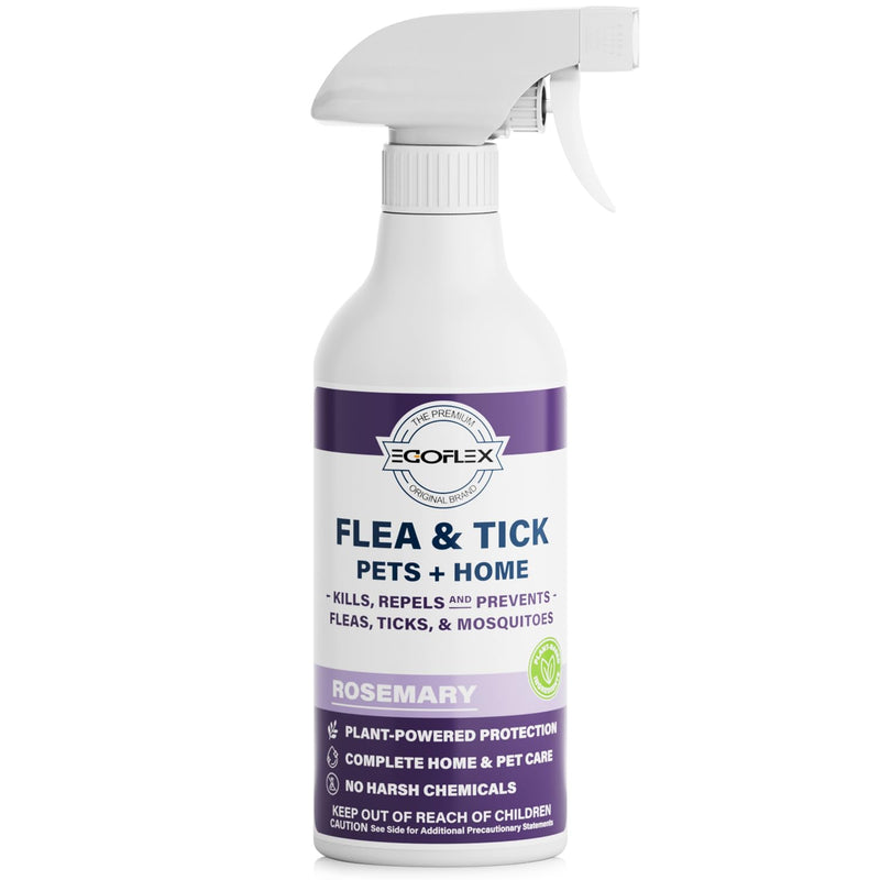 Flea Spray for Home & Pets - Flea and Tick Prevention for Dogs - Plant Based Repellent with Natural Essential Oils for Dog Flea Treatment Protection - Rosemary Scent - 16 Fl Oz