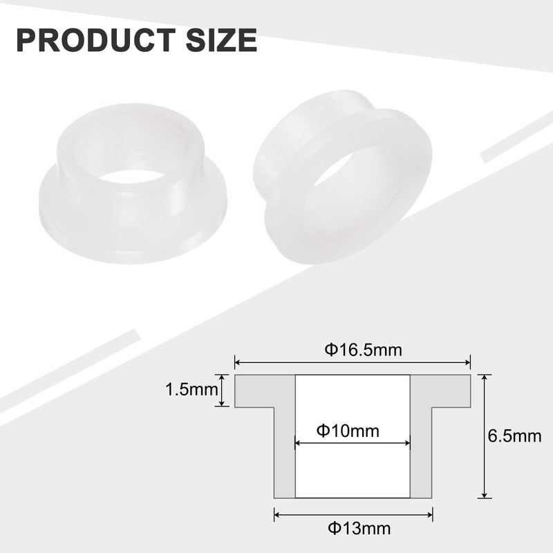 uxcell 12pcs Flanged Sleeve Bearings Plastic Bushings ID 10mm x OD 13mm x Length 6.5mm Nylon Bushings, White 12