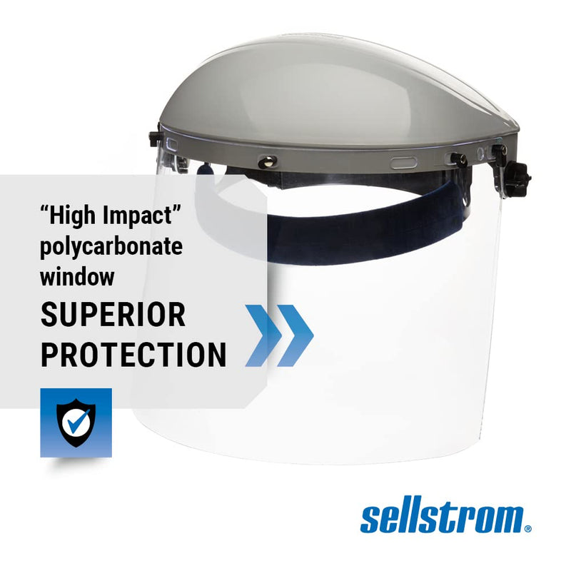 Sellstrom Advantage Face Shield - Lightweight Mask with Crown & Ratchet Headgear, for Work, Grinding, Cutting - ANSI Z87.1 - Clear Uncoated Polycarbonate Window Standard Binding