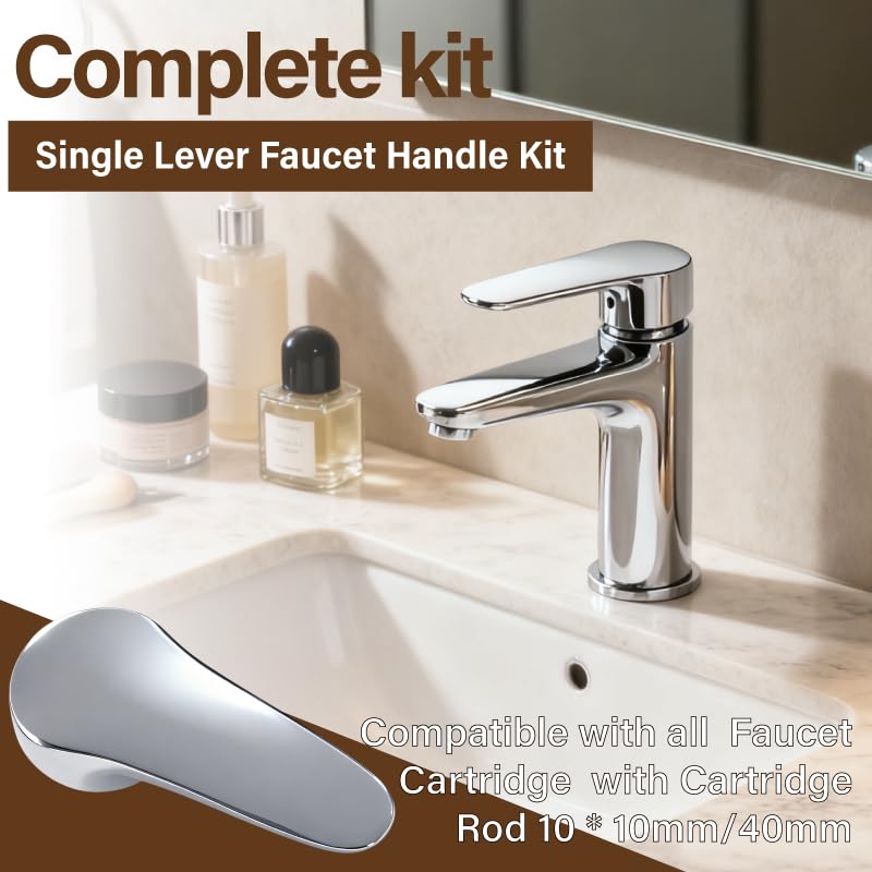 Single Shower Faucet Handle Replacement,Shower Handle,Compatible with 40mm Faucet Cartridge(Cartridge Stem 10 * 10mm),for Single Handle Bathroom Faucet,Shower Faucet,and Kitchen Faucet Shower Handle-Silver-4
