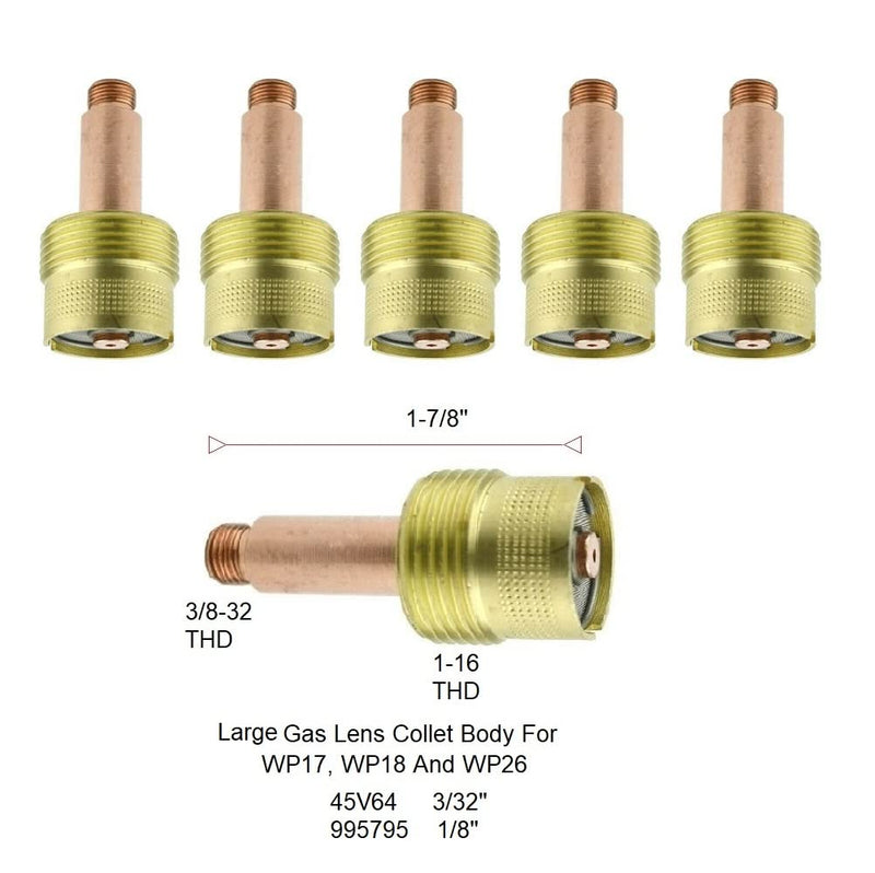 995795 Large TIG Gas Lens 1/8" Gas Lens collet body TIG WP17, WP18, WP26 (5 Pack) 995795 1/8"