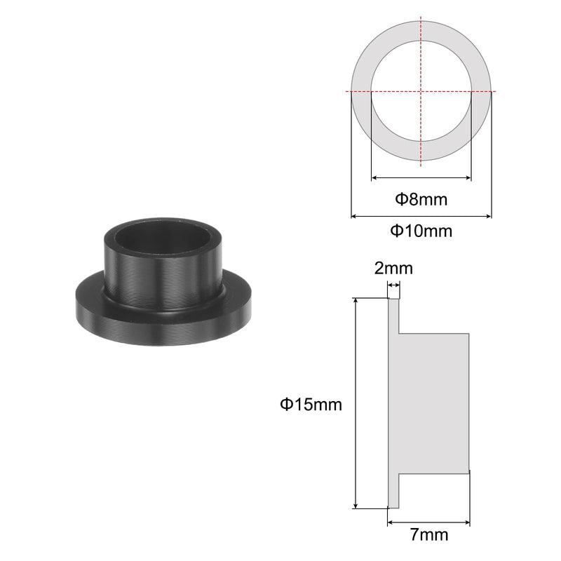 HARFINGTON 8pcs Flanged Sleeve Bearings Plastic Bushings 8mm Bore x 10mm OD x 7mm Length Black POM Bushings