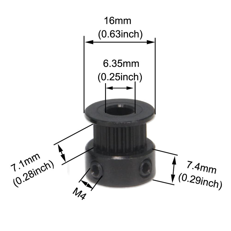 Zeberoxyz 10pcs/Set GT2 Pulleys Wheel 20 Teeth 6.35mm Bore Black Aluminum Timing Belt Idler Pulleys for 3D Printer 6mm Width Timing Belt (20T-6.35mm Bore-Black) 20T-6.35mm Bore-Black