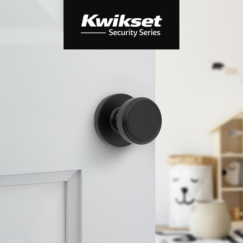 Kwikset Maven Interior Passage Door Knob, Handle for Closet and Hallway Doors, Round Non-Locking Doorknob in Matte Black, with Microban Protection 1 Pack