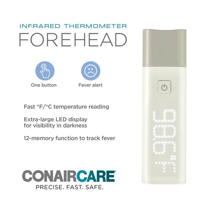 Conair Digital Thermometer for Adults and Kids, Forehead Thermometer, No Contact Infared Thermomter with Extra Large LED Display, Fast and Easy-To-Read Results Small