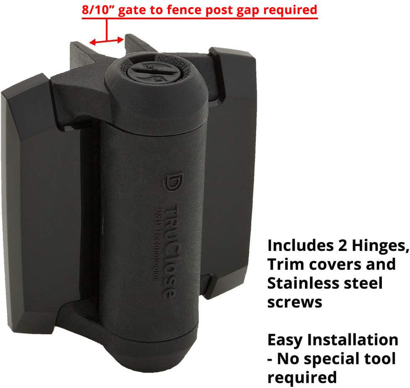 D&D Technologies TCA1L2S3BTS TruClose Regular Duty Gate Hinges, for Self Closing Metal Gates up to 66 Pounds, with Alignment Legs, Gloss Black, 2 Count For Metal Gates & Fences