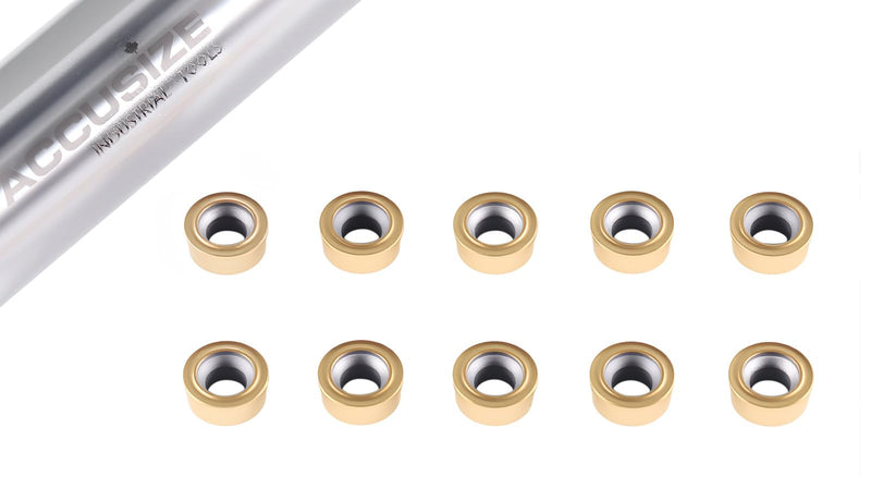 Accusize Industrial Tools Carbide Inserts, RCMT220 TiN Coated, 2523-1000 | RCMT220, ISO RCMT0602MO, C6 Grade, IC 0.2362 in, Thickness 3/32 in, Hole 0.110 in, 10 Pcs