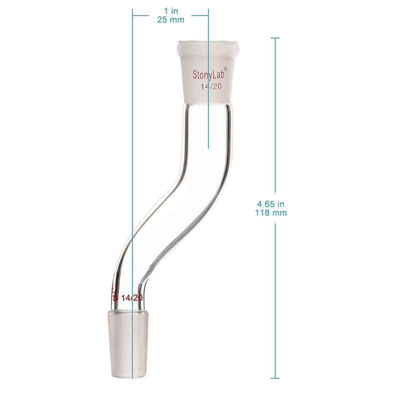 stonylab Borosilicate Glass Connecting Adapter, Two 14/20 Joints Offset Adapter, for Laboratory Distillation 14/20 Joint