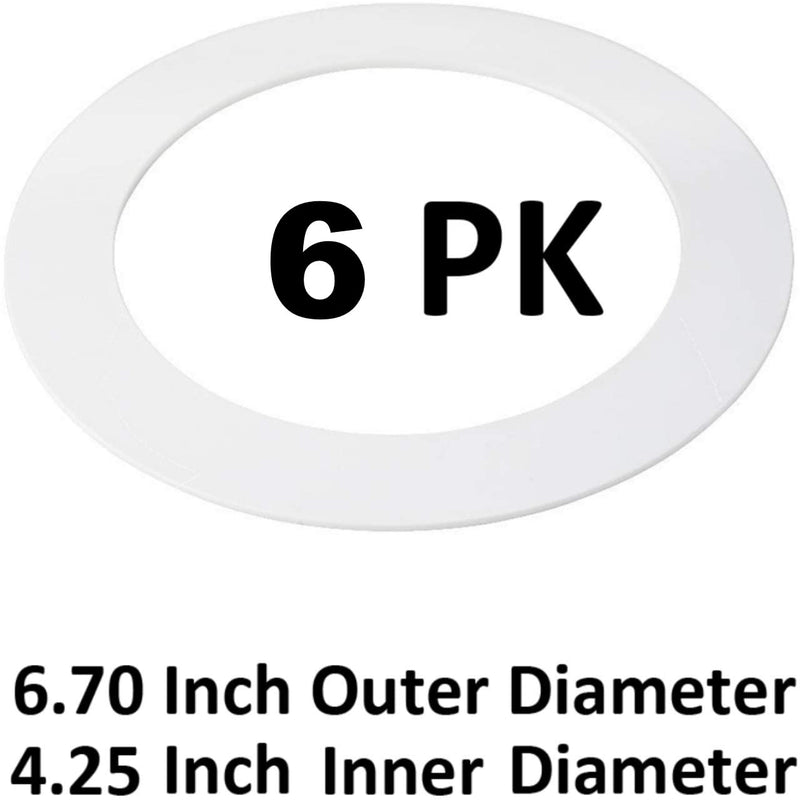 6 Pack Gloss White Goof Trim Ring for 4" Inch Recessed Can Lighting Down Light, Outer Diameter 6.7 Inches, Inner Diameter 4.2 Inches 6 Pack