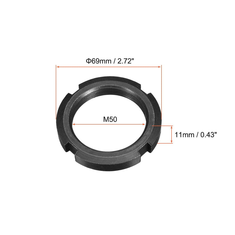 uxcell M50x1.5mm Retaining Four-Slot Slotted Round Nut, 2Pcs Carbon Steel Round Lock Nut for Various Rolling Bearings, Industrial Field, Black 2
