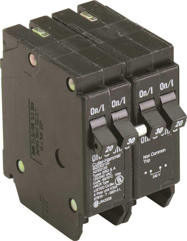 Eaton BQC2302120 Quad Breaker One 2 Pole 30 Amp And Two 1 Pole 20 Amp Common Trip, 1 " x 1 " x 1"