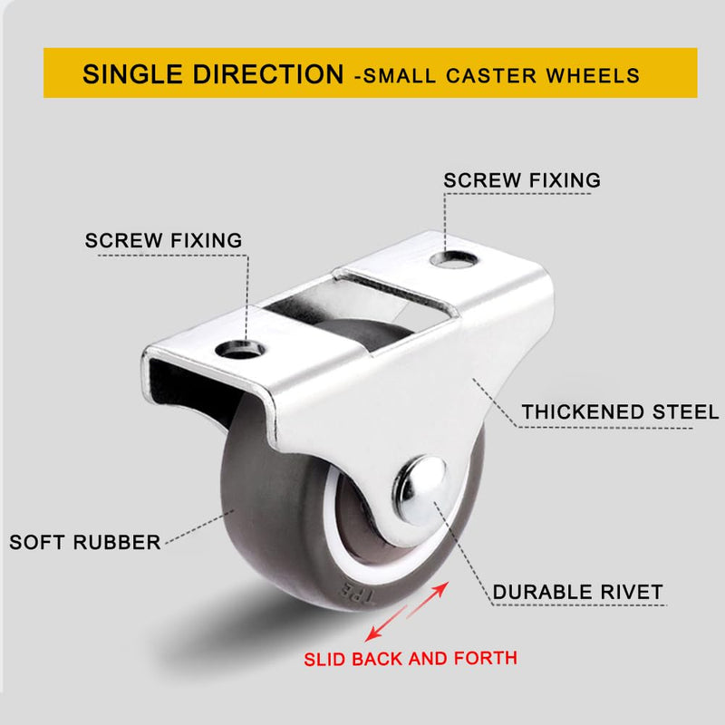4Pcs Mini Rigid Caster Wheels 1 Inch, Low Profile Rubber Rolling Wheels with Steel Top Plate, Little Casters Wheels for Furniture, Under Bed Storage Drawers, Load Capacity 106 Lbs,Non Swivel 4 1 Inch Wheel