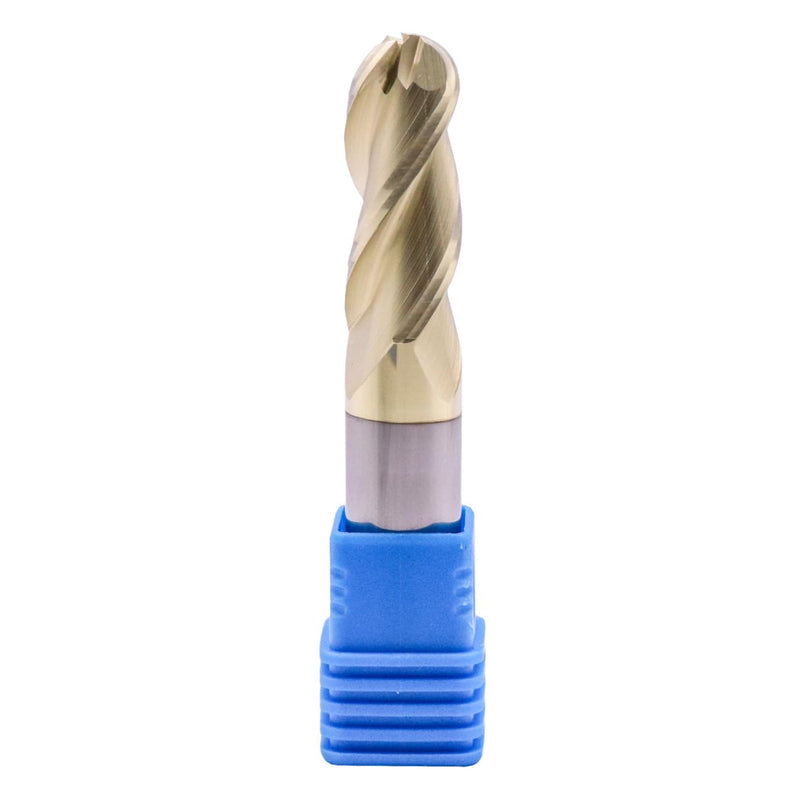 1/2" 3 Flute Solid Carbide Ball Nose End Mill for Aluminum, ZrN Coated | 37° Helix, 1/2" Cutting Dia, 1/2" Shank Dia, 1-1/4" Length of Cut, 3" Overall Length, for Milling Aluminum and Copper 1/2 in