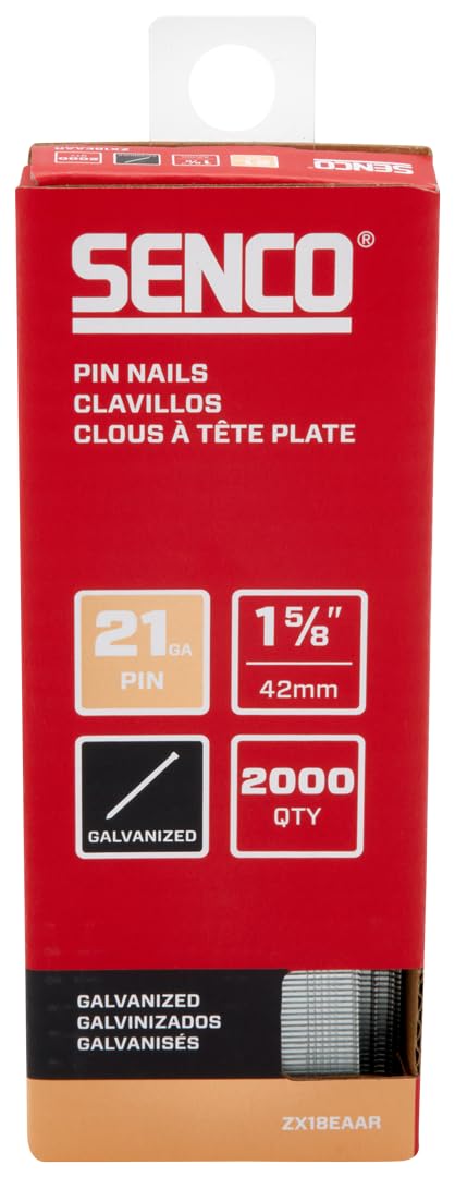 SENCO ZX18EAAR 1-5/8" 21 Gauge Pin Nails, Galvanized Finish 2,000 Count Pack