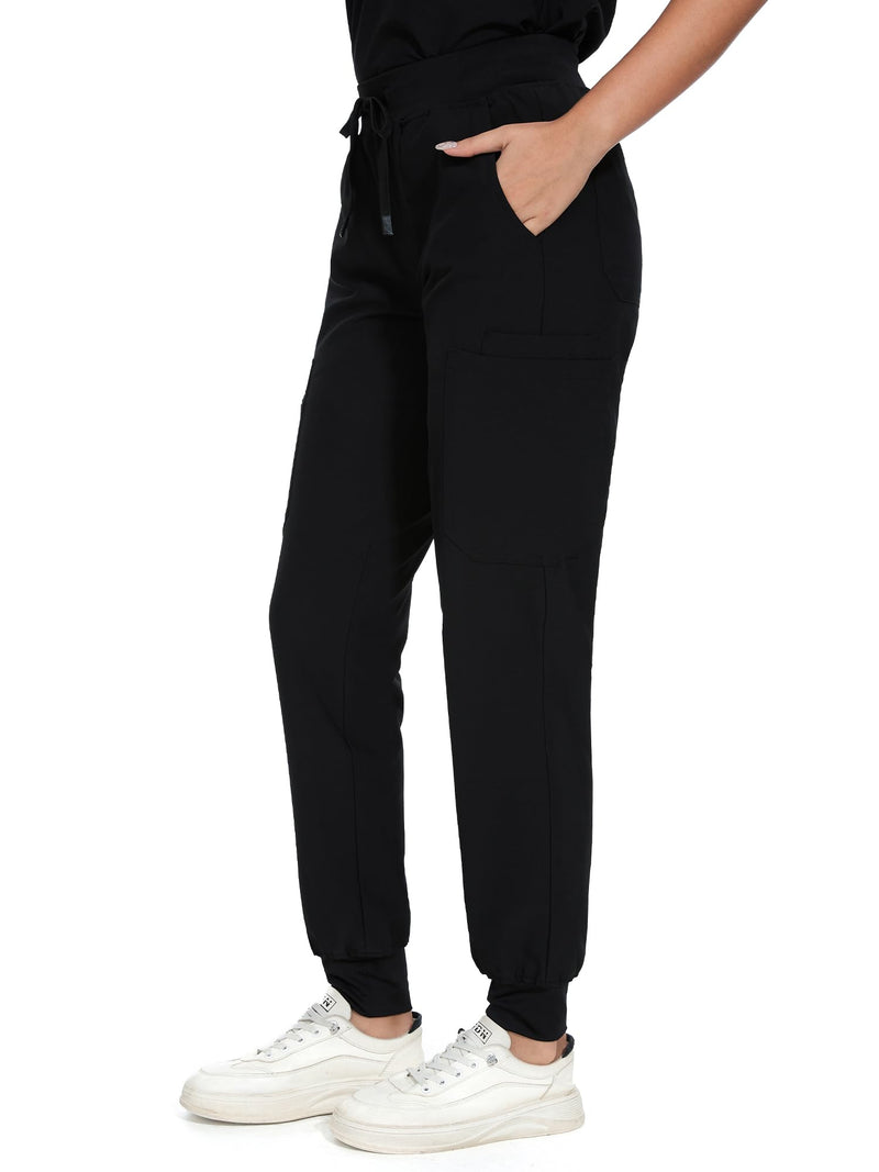 COZYFIT Scrub Pants for Women - Cargo Pants Scrubs with 7 Pockets,Soft Stretch Black Medium