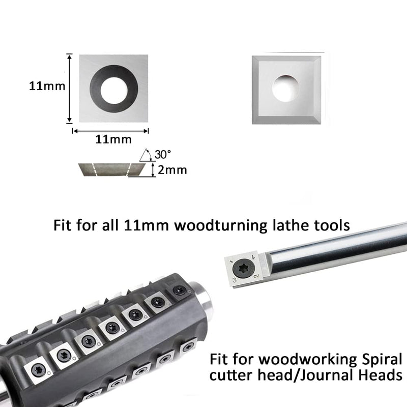 11mm Square Straight Carbide Inserts for woodturning, 11×11×2.0mm Replacement Cutter for Woodworking Fits Spiral Helical Planer Cutter Head or lathe Turning Tipped, 10pcs 11x11x2mm