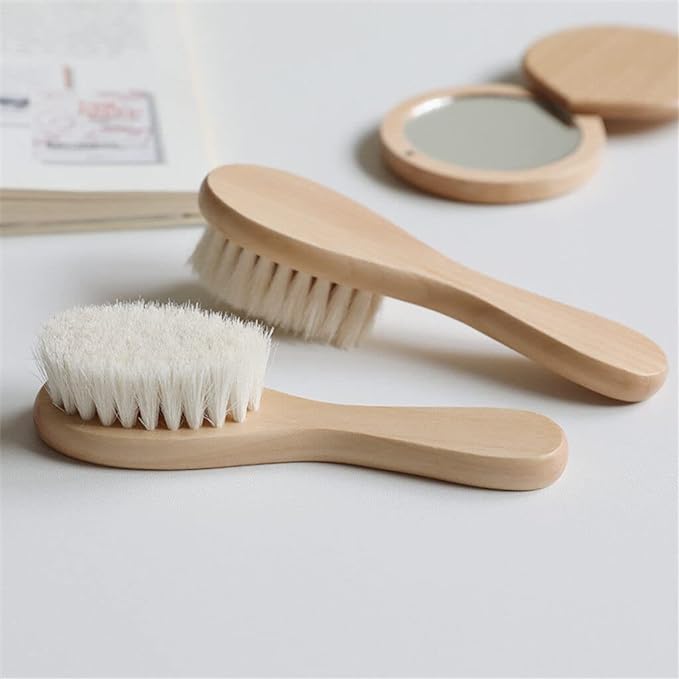 Mango Wooden Handle Brush Baby Hair Brush Newborn Hairbrush Infant Comb Head Massager - NewNest Australia