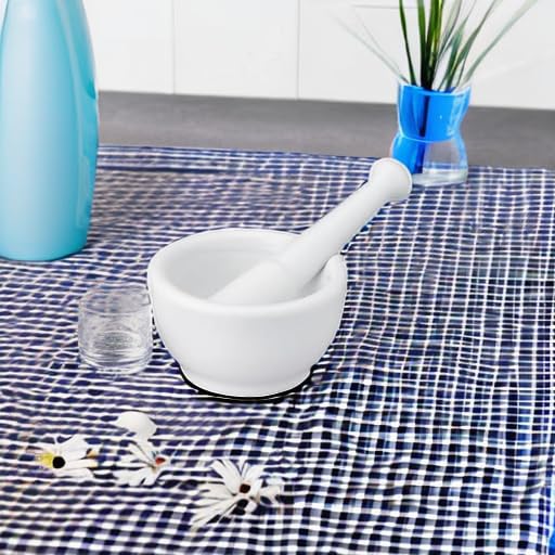 HIC Kitchen Mortar with Pour Spout and Pestle, Fine Porcelain, 4.25-Inch, Spice Herb Grinder, Pill Crusher, Nut Butter Maker