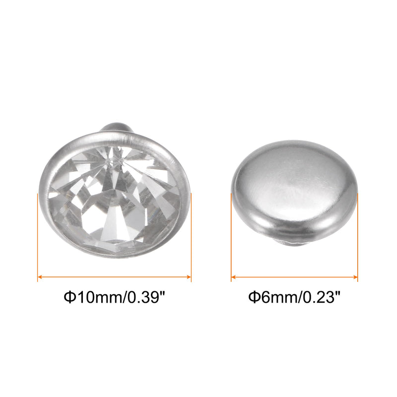 HARFINGTON 200pcs Crystal Rivets 10mm Rhinestone Rivets Rapid Stud Rivets for Clothing Leather Crafting Fabric Arts Crafts Decoration Leathercraft DIY Leather-Craft, White Clear