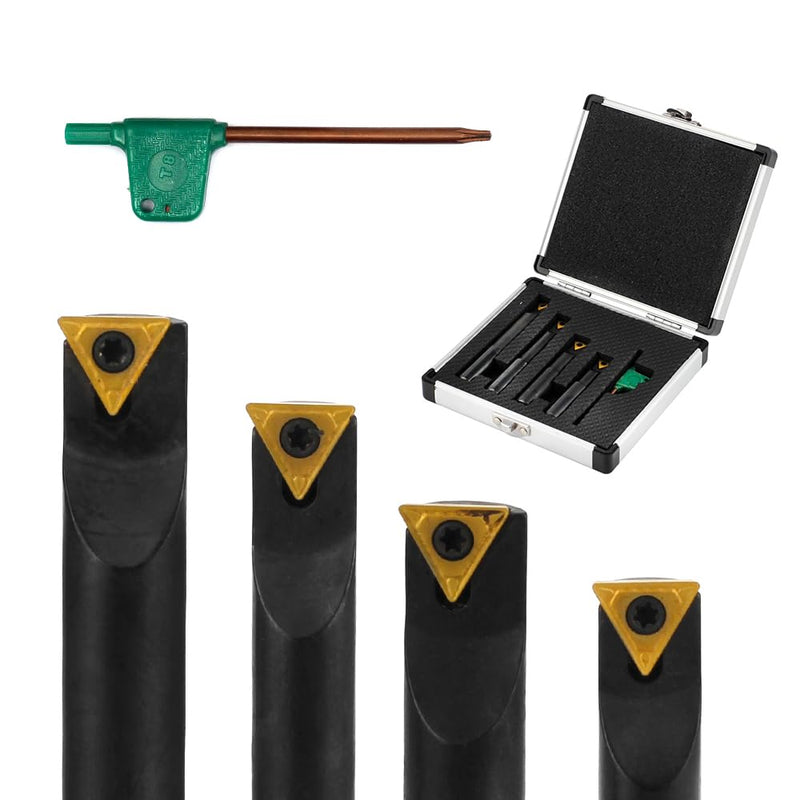 4 Pcs 1/2" Round Shank Indexable Boring Bar Set with TCMT21.51 TCMT110204 Indexable Carbide Inserts, 90 Degree