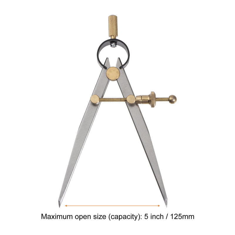 HARFINGTON Spring Joint Caliper 5 inch / 125mm Steel Spring Divider Caliper with Brass Fulcrum for Metalworking Geometry Drawing Woodworking, Flat Leg