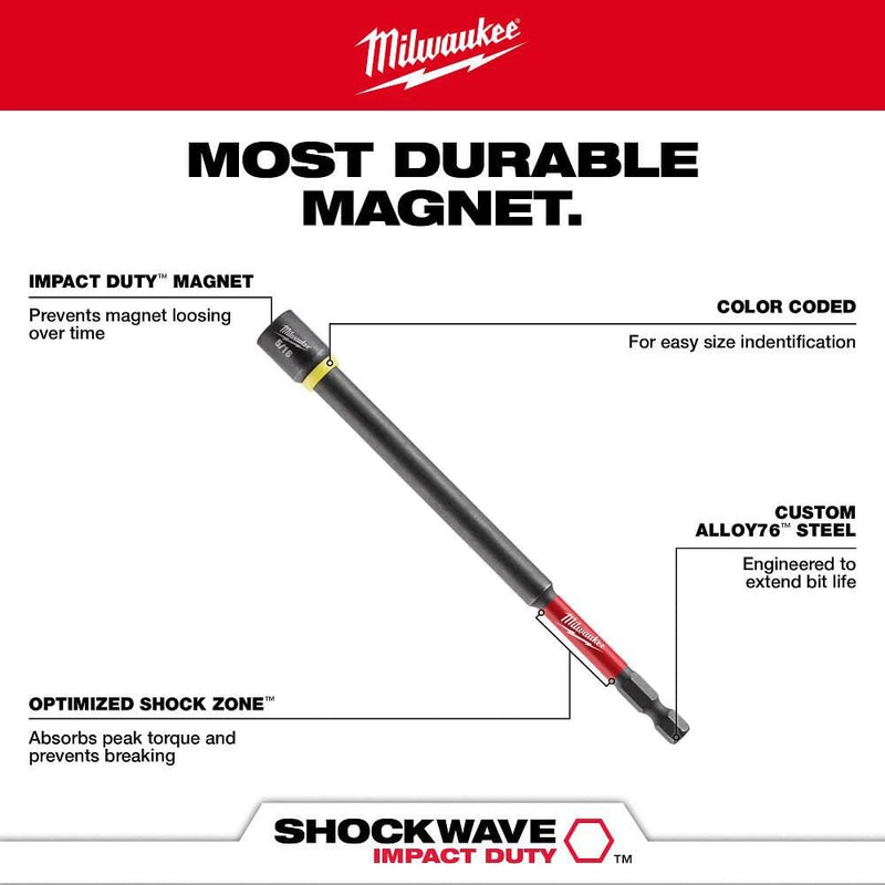 Milwaukee Electric - 6 PIECE Shockwave Impact Duty 6 INCH Magnetic NUT