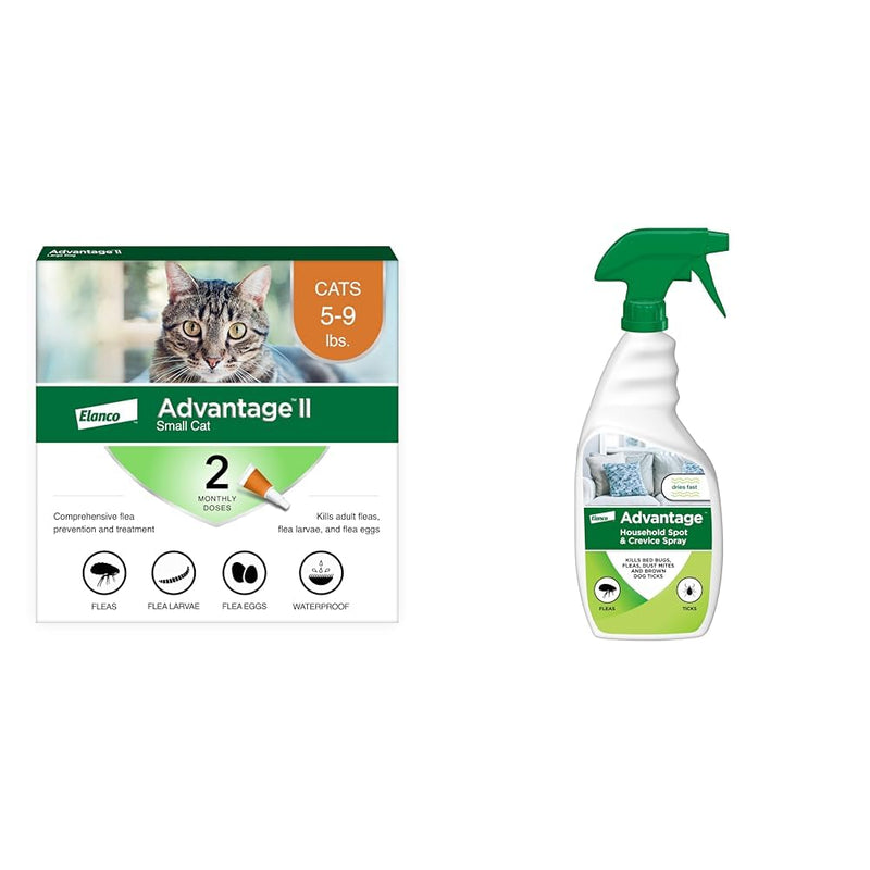 Bundle of Advantage II Vet-Recommended Flea Treatment & Prevention | Cats 5-9 lbs. + Advantage Household Spot & Crevice Spray 24 oz. Small Cat + Household Spray