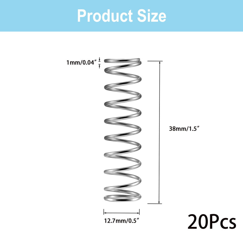 20Pcs SP9706 Mechanical Compression Spring, Stainless Steel Extension Spring 0.041 GA x 1/2 in. x 1-1/2 in. Sliver Tone (1X12.7X38mm) 1X12.7X38mm