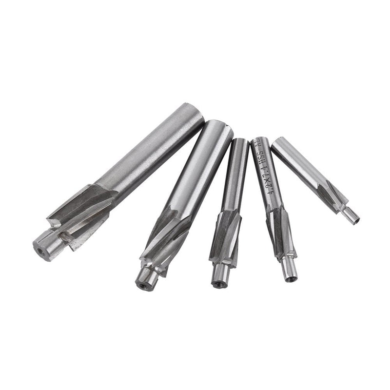 5pcs Counterbore Drill Bits Set, 4 Flutes Straight End Mill Cutter HSS Countersink Slot End Mill Cutter M3-M8 for Copper Aluminum Cast Iron