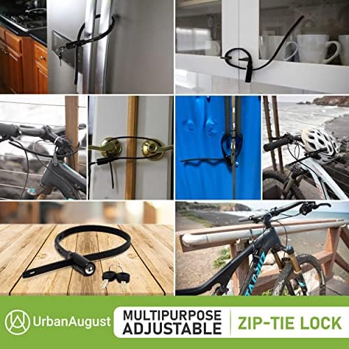 Urban August Multi-Purpose Keyed Adjustable Zip Tie Lock - 3 Pack Keyed Alike - Black Stainless Steel Refrigerator Cabinet Bike Stroller Helmet Lock Keyed Type Black - 3 Pack Keyed Alike