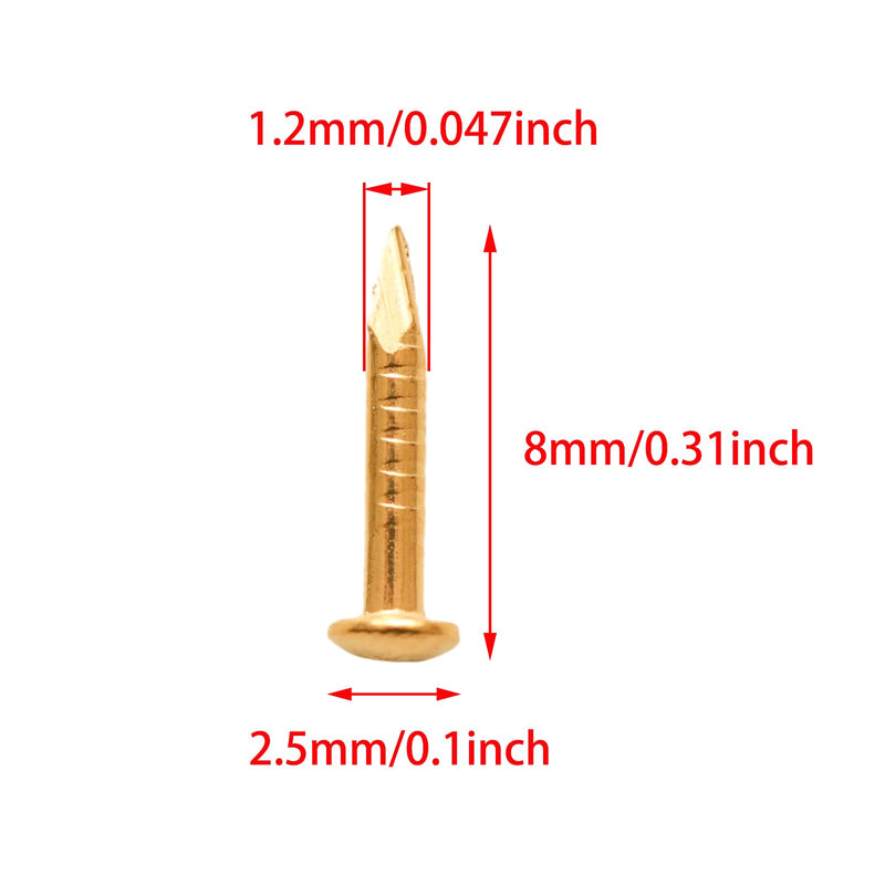 100 Pcs Tiny Brass Nails, Decorative Wooden Nails for DIY Craft Projects（1.2x8mm） 1.2x8mm