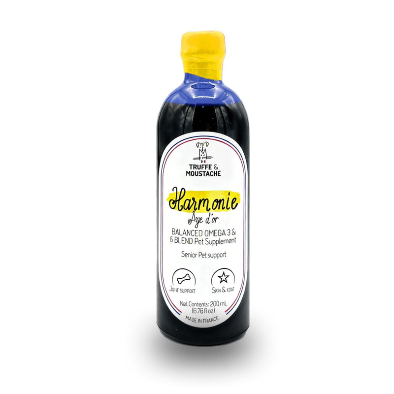 Truffe & Moustache Harmonie Age d'Or | Senior Oil Supplement for Dogs & Cats | Hemp Seed, Sesame & Wheat Germ Oil | Made in France | 6.76 fl oz (200ml)