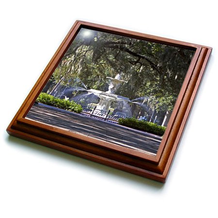 3dRose trv_89316_1 Water fountain Forsyth Park Savannah Georgia US11 DFR0070 Trivet with Ceramic Tile, 8 x 8", Natural