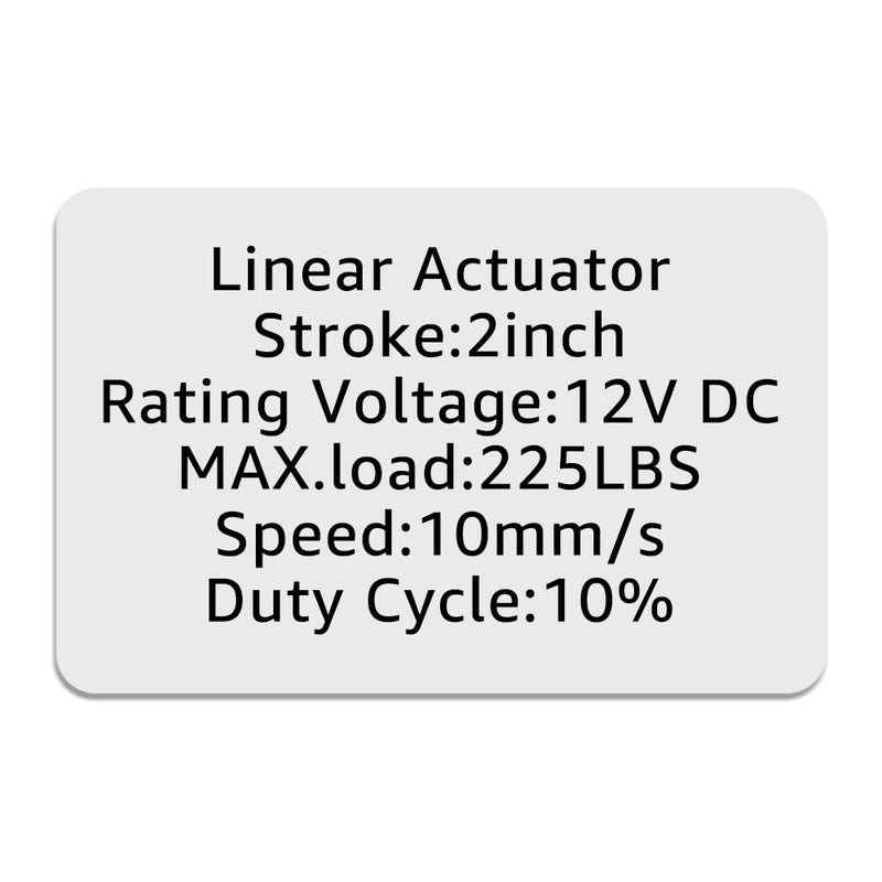 2" Inch (50mm) Stroke 12V Electric Linear Actuator 225lbs (1000N) Load Capacity 10mm/s IP55 Waterproof Silver Aluminum 2" 1